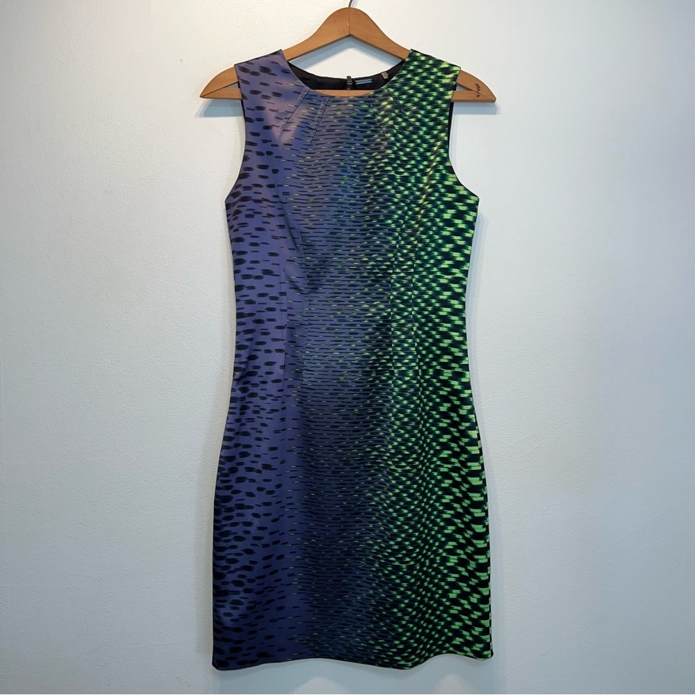 Elie Tahari Dress Neon Green & Blue Sheath Dress Excellent Condition